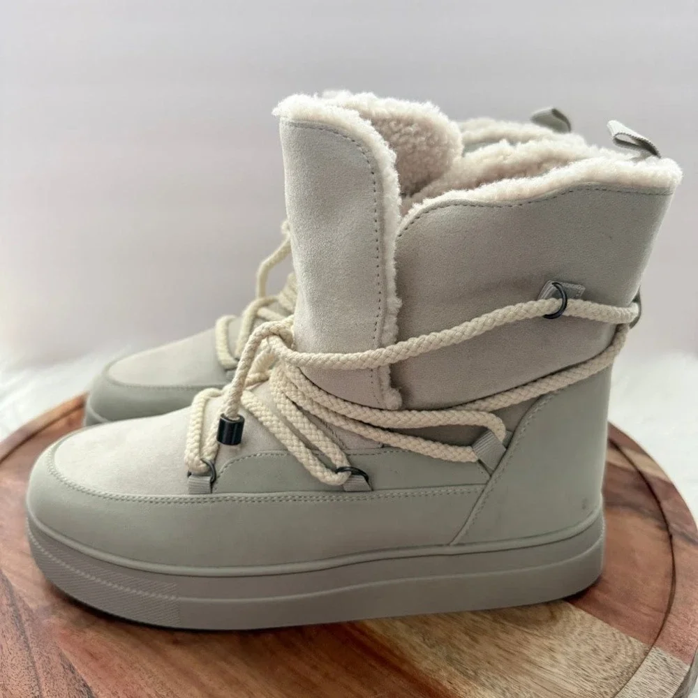 MIA Disa Womens Off White Faux Fur Lined Rope Lace Up Winter Boots 7.5 GS1500712